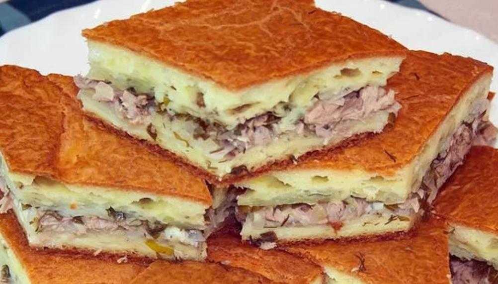 Заливной пирог с рыбными консервами — быстро и вкусно